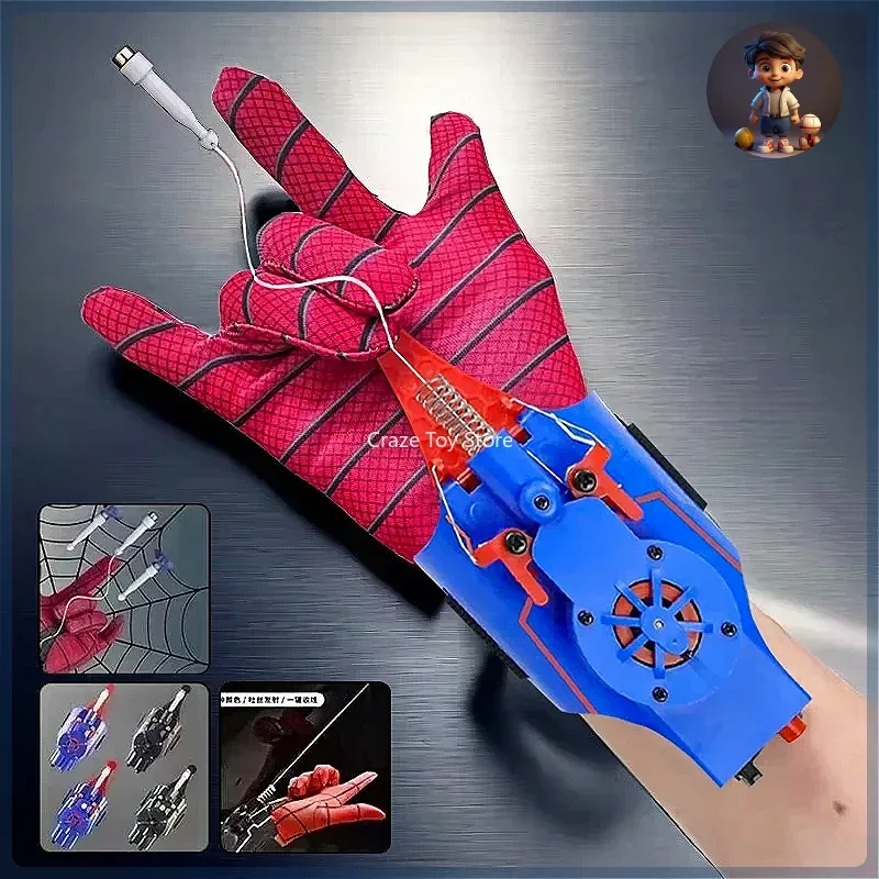 Spider Toy Spiderman Spinneret Launcher Spider Silk Spinneret Gloves Boys Cosplay Black Tech Toy Ejector Cartoon Funny Toy For Kids Gifts