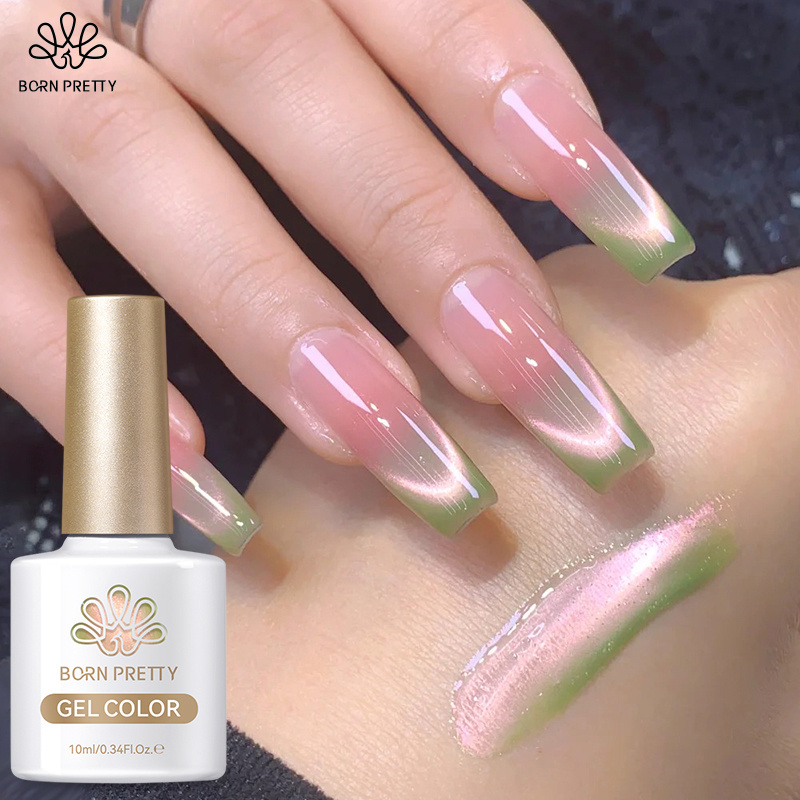 BORN PRETTY 10ml Guava Pink Light Cat Magnetic Gel Sparkling Green Glass Bead Soak Off UV Gel Nail Art Varnish Salon DIY