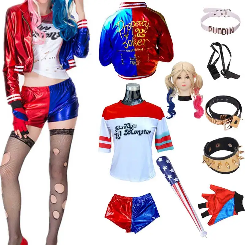 Costumes de Cosplay Harley Quinn pour Bol, Ensemble Veste et Pantalon de  Monstre, Batte de Baseball Gonflable Imbibée - AliExpress