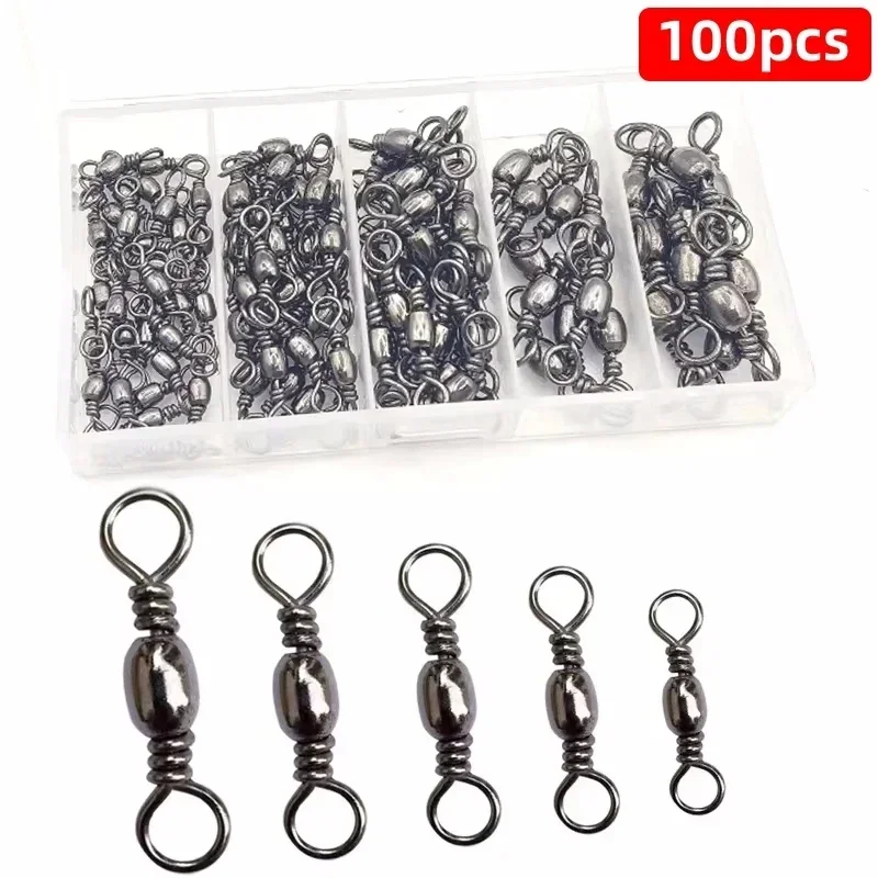100pcs Carbon Steel Fishing Swivels with Solid Rings 1