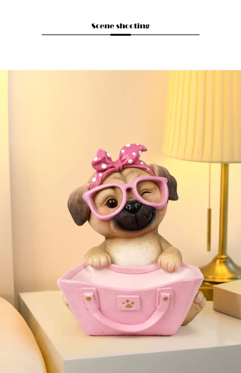 Cute Puppy Resin Statue, Living Room Bedroom Dresser Desktop Craft Decoration, Key Candy Lipstick Watch Storage, Birthday Gift