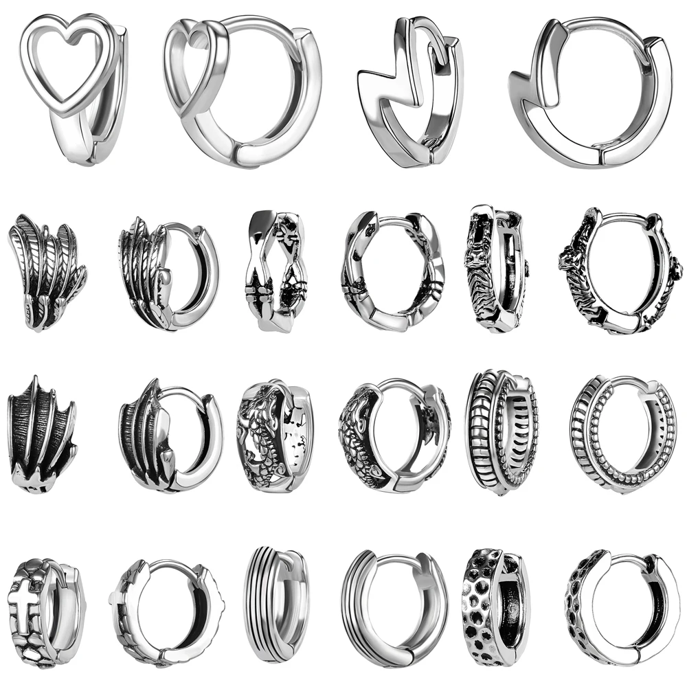 

AOEDEJ 18G 1PC Hip Hop Wing Ear Hoop Stainless Steel Lightning Round Earrings Punk Rock Ear Piercings Men Gothic Earring Jewelry