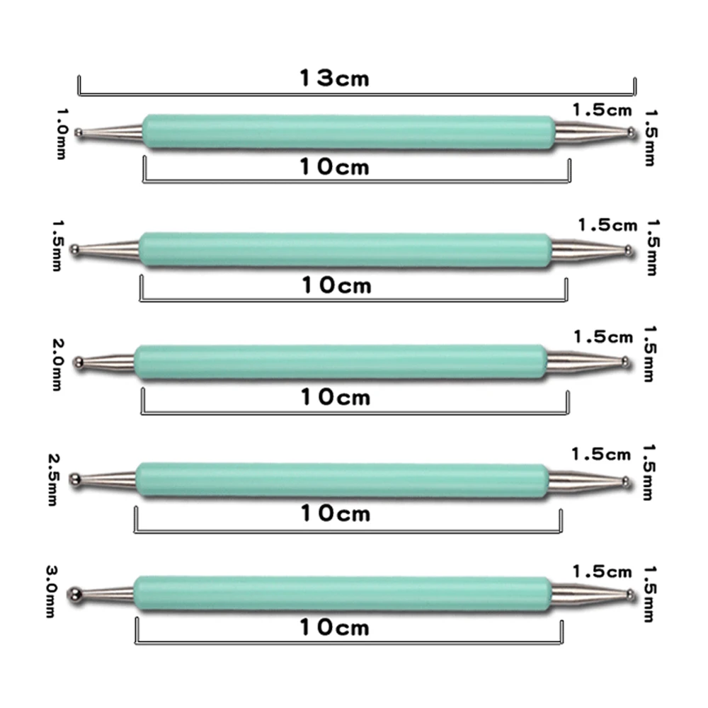 5pcs/Set Dual-Ended Nail Art Dotting Pen Rhinestones Handle 3D UV Gel Liner Flower Pattern Drawing Painting Brush Manicure Tools 6