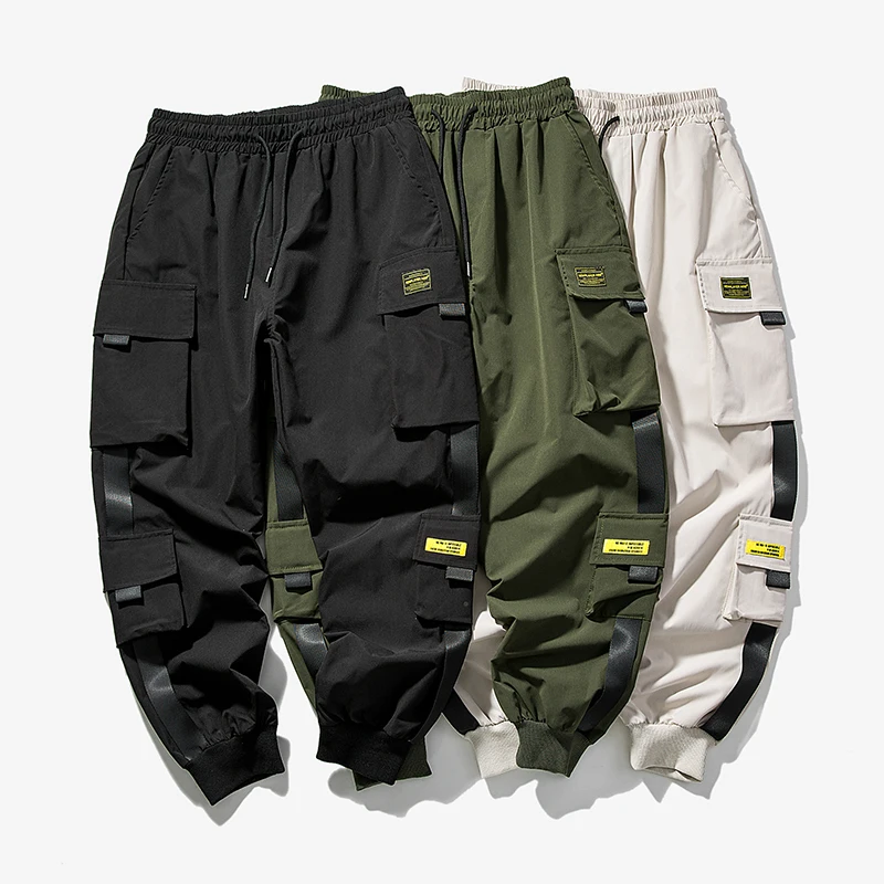 

Nice Pop Hip Hop Joggers Cargo Pants Men Harem Pants Multi-Pocket Ribbons Man Sweatpants Streetwear Casual Mens Pants XS-5XL