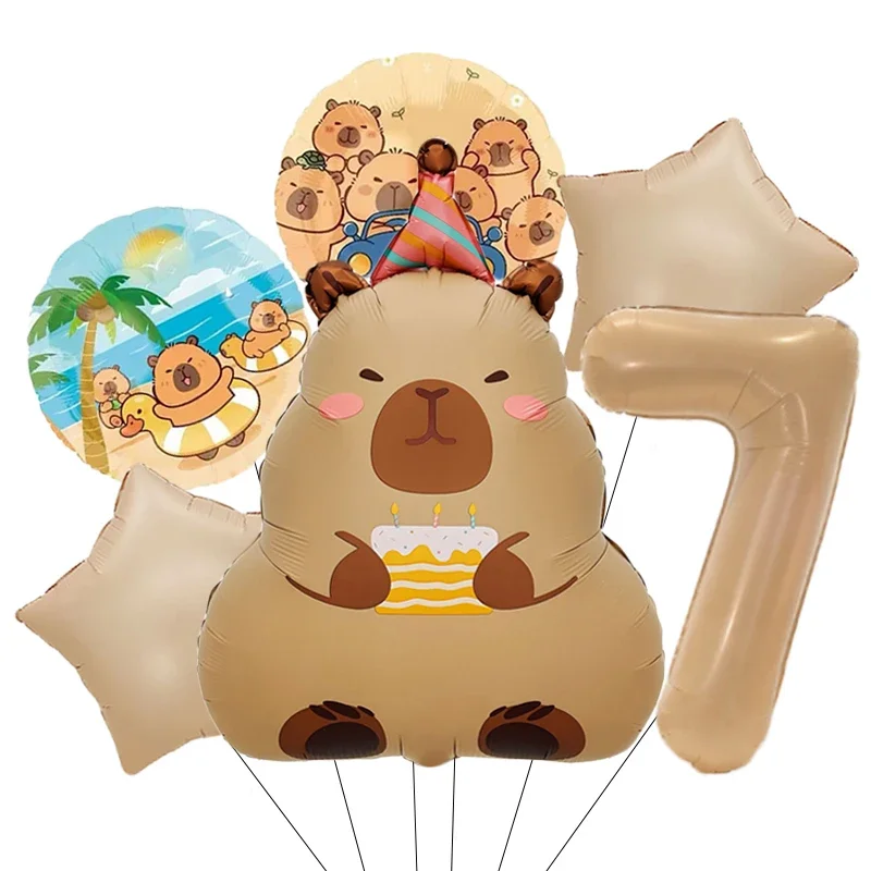 6 Stück Karamell Schokoladenfolie 32 Zoll Nummer Capybara Thema Ballon Tier Geburtstag Party Set Babyparty Globos – Detail 18
