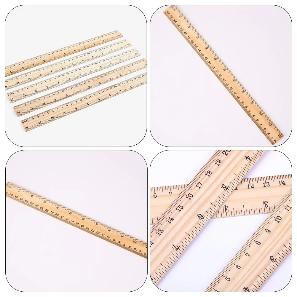 12Pcs 나무 자, 다기능 직선 자, 교실, 학교, 사무실, 학생용, 휴대용, 가정용, 학생용품