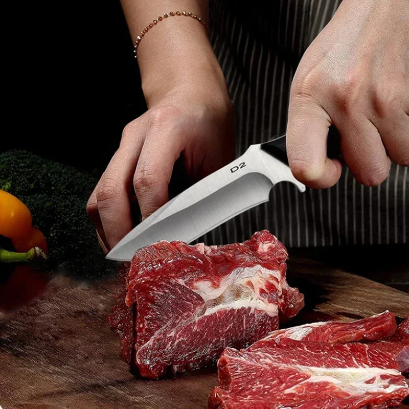 Meat Cleaver Fish Knife D2 Stainless Steel Kitchen Chef Utility Knife Portable Butcher Fruit Cutlery with Cover
