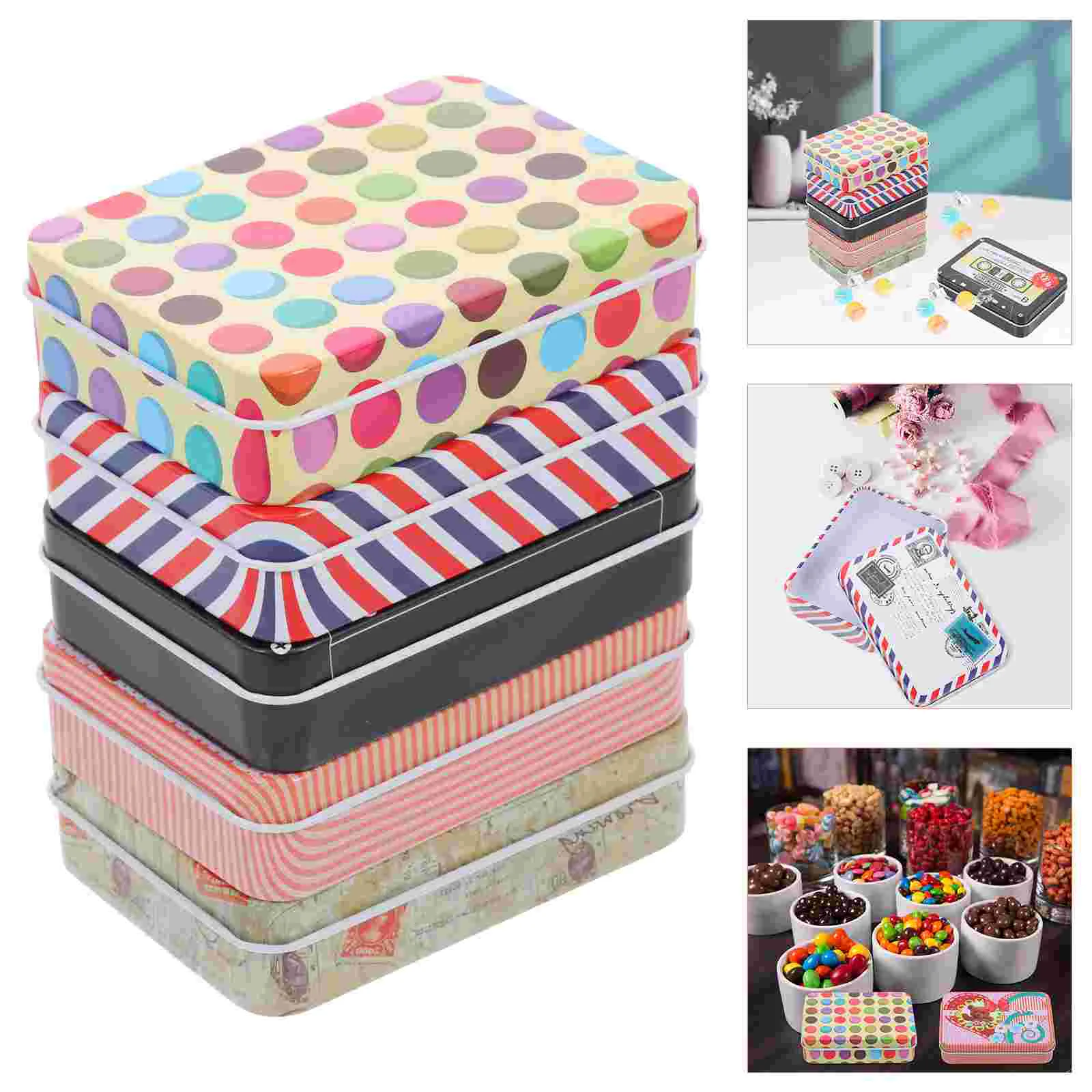

Printed Tinplate Box Craft Storage Holder Candy Boxes Decorative with Lids Vintage
