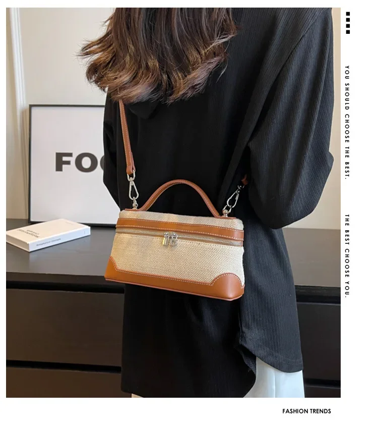 retro canvas handbag for women,women’s summer crossbody bag,contrast color casual handbag,small square canvas shoulder bag,casual women’s sling bag,retro fashion canvas purse,lightweight canvas handbag