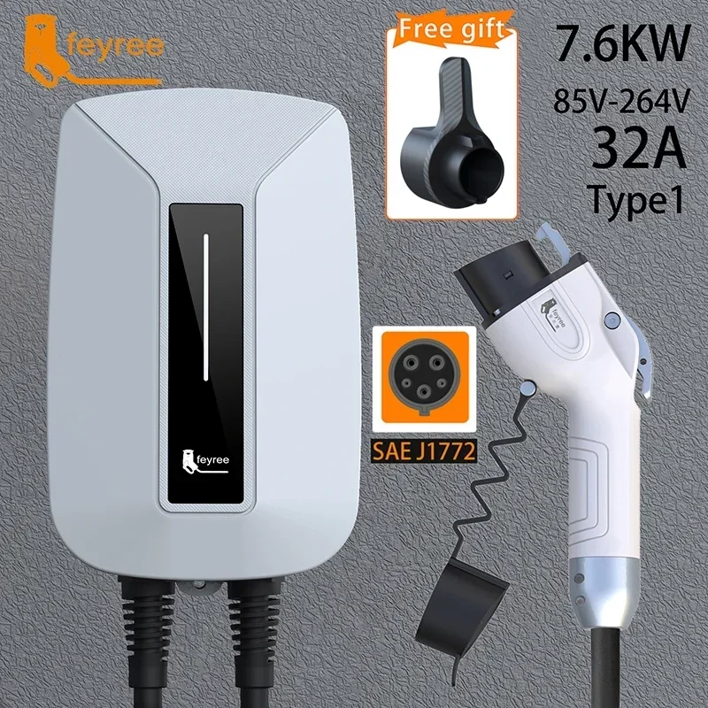 EV Charger Type2 Cable EVSE Wallbox 32A 7KW IEC62196-2 Socket 1Phase 5m Cable Wallmount Charging Station For Electric Car