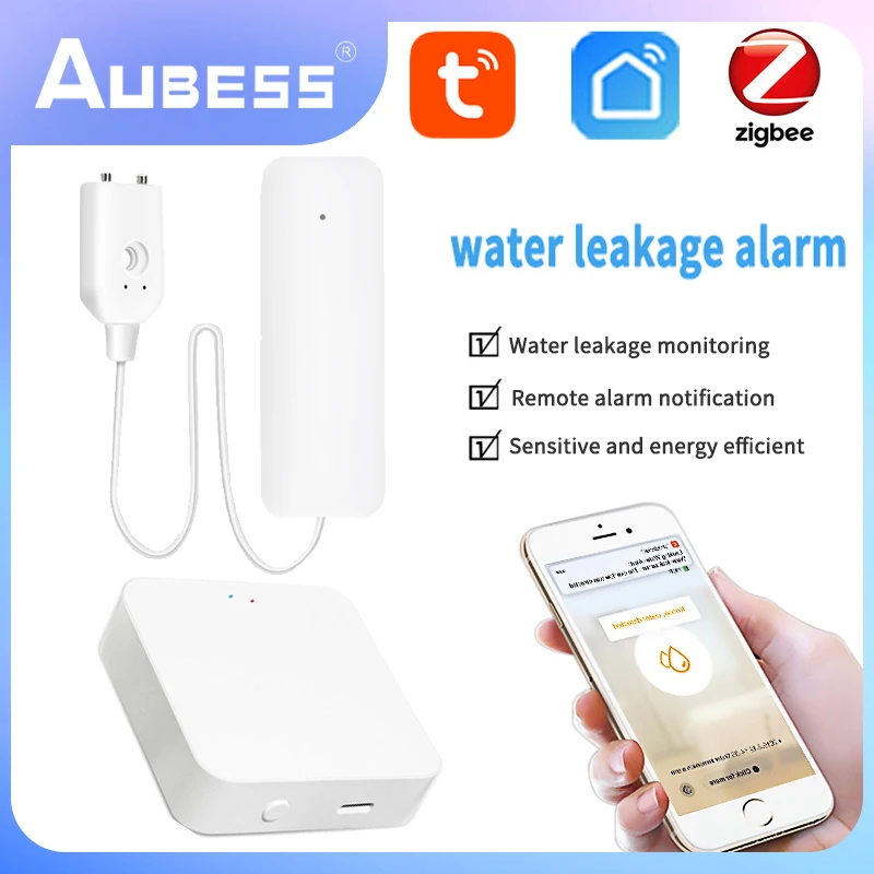 

Tuya Zigbee Smart Water Leak Sensor Water Overflow Level Detector Security Sound Alarm System Flood Leakage Sensor Smart Home