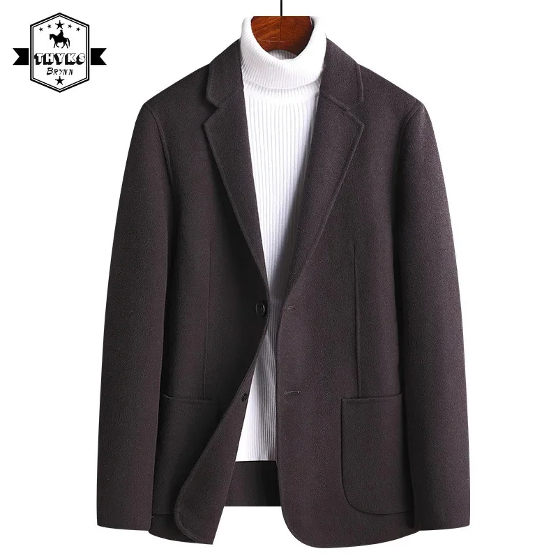 

Men's Double-sided Woolen Suit Jacket Outdoor Casual Simple Solid Work Coats Male Business Loose Handsome Office Formal Blazer