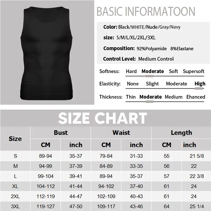 Men's Slimming Vest Compression Body Shaper Sleeveless Tank Top for Abdomen Training Workout