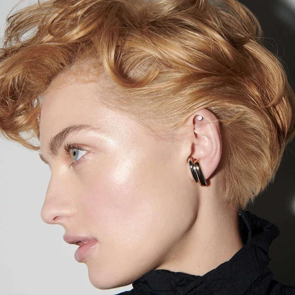 Gold&silver Double Color Small Stud Earrings Piercing Earclip for Women Charm Stainless Steel Waterproof Unique Jewelry Brincos