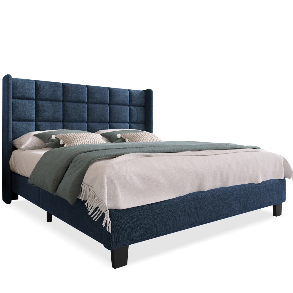 Modernes, mit Leinen gepolstertes Doppelbett, 140 x 200 cm – weich gepolstertes Bett mit Gitterkopfteil, stabile Unterstützung ohne Matratze – Detail 20