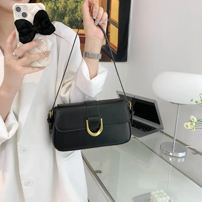 

Retro Leather Shoulder Bag Women Korean Fashion Crossbody Bags Vintage Underarm Bag Solid Daily Dating Handbag Square Satchel
