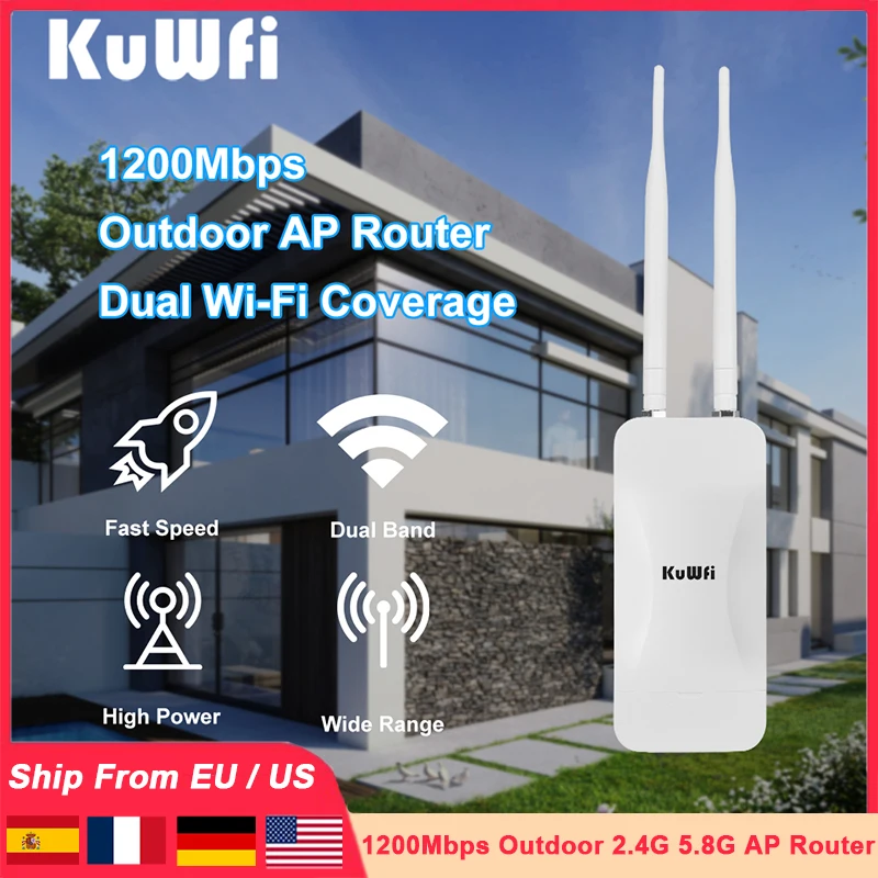KuWFi 1200Mbps Outdoor AP Repeater Router 2.4G 5.8G Dual Band WiFi ...
