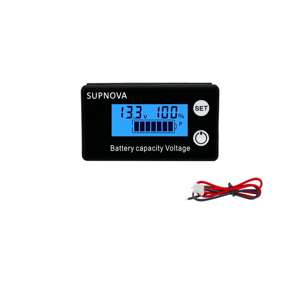 DC battery voltmeter capacity display close up