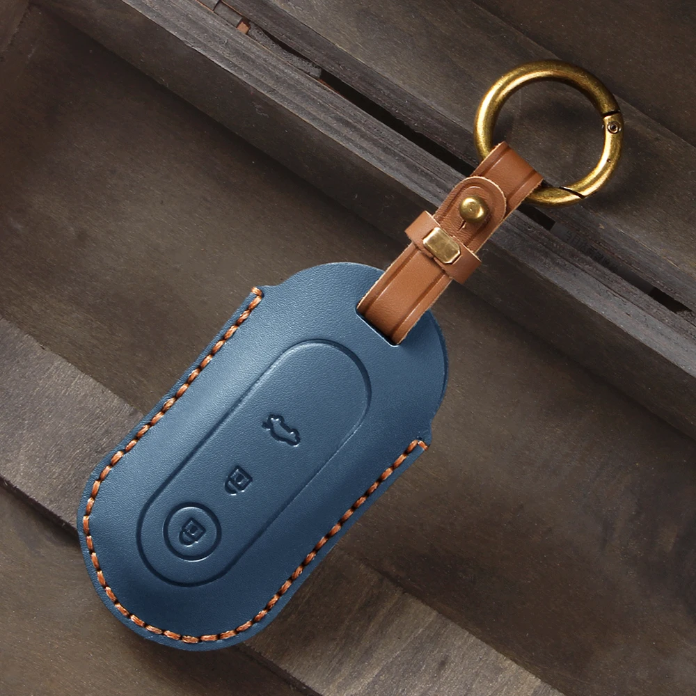 Leather Car Smart Key Case Cover for Aito M5 M7 3 Buttons Remote Protection Shell Keychain Auto Accessories