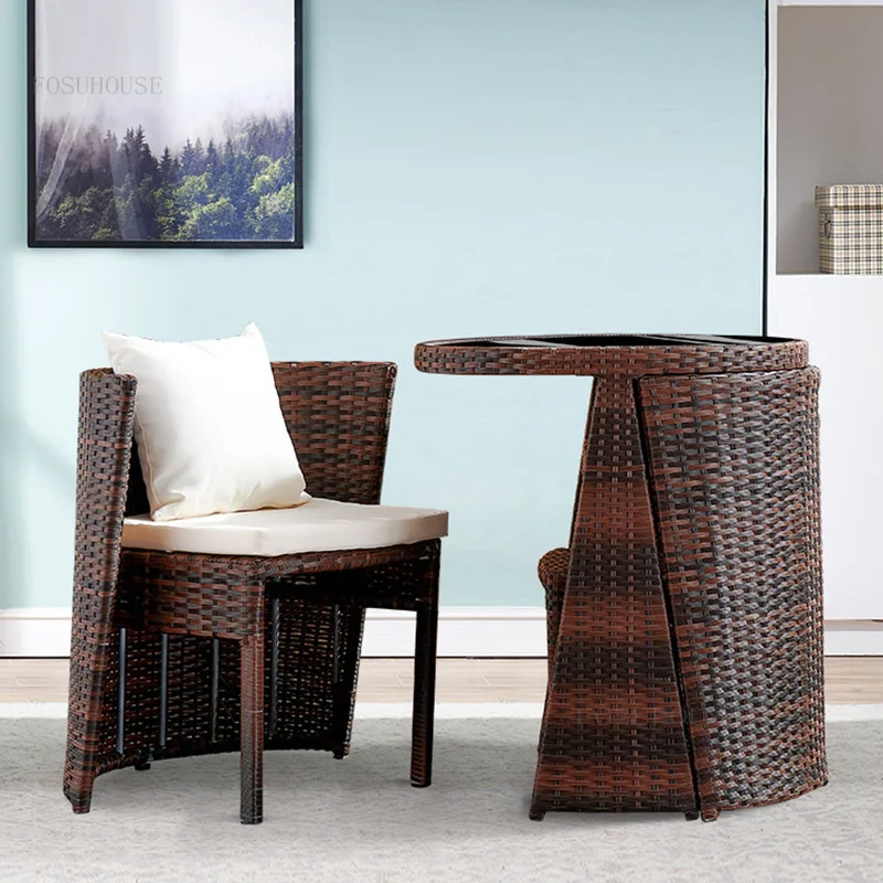 Rattan Balcony Garden Furniture Sets Modern Simple Outdoor Courtyard Back Chair Small Apartment Homestay Leisure Coffee Table