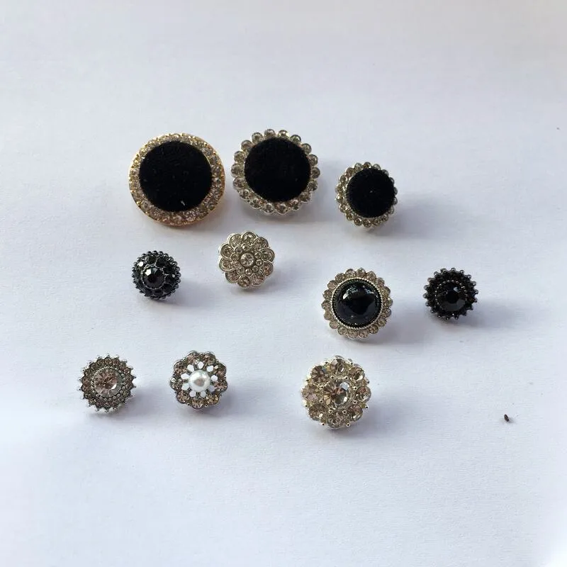 1 Lot Boutons Bijoux Strass Vernis Perles Noirs Buttons Boutons Vintage g9