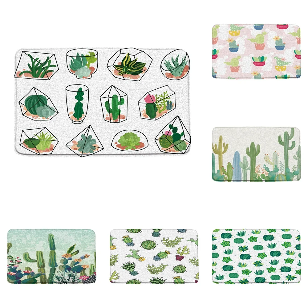 Cute Cactus Bathroom Floor Rugs Super Absorbent Cacti Succulents Plants Non-Slip Bath Mats Carpet Doormat Office Kitchen Hallway