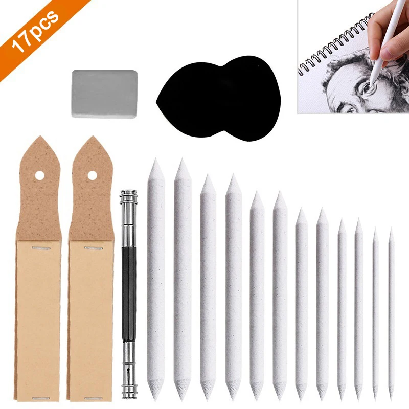 Blending Stump and Tortillon Set with 2 Sandpaper 1 Pencil Extender 1 Eraser 1 Gourd Sponge for Art Student Sketch Drawing kit 24pcs artist blending paper stumps and tortillion set with with 4pcs sandpaper 2pcs pencil extender for student sketch drawing