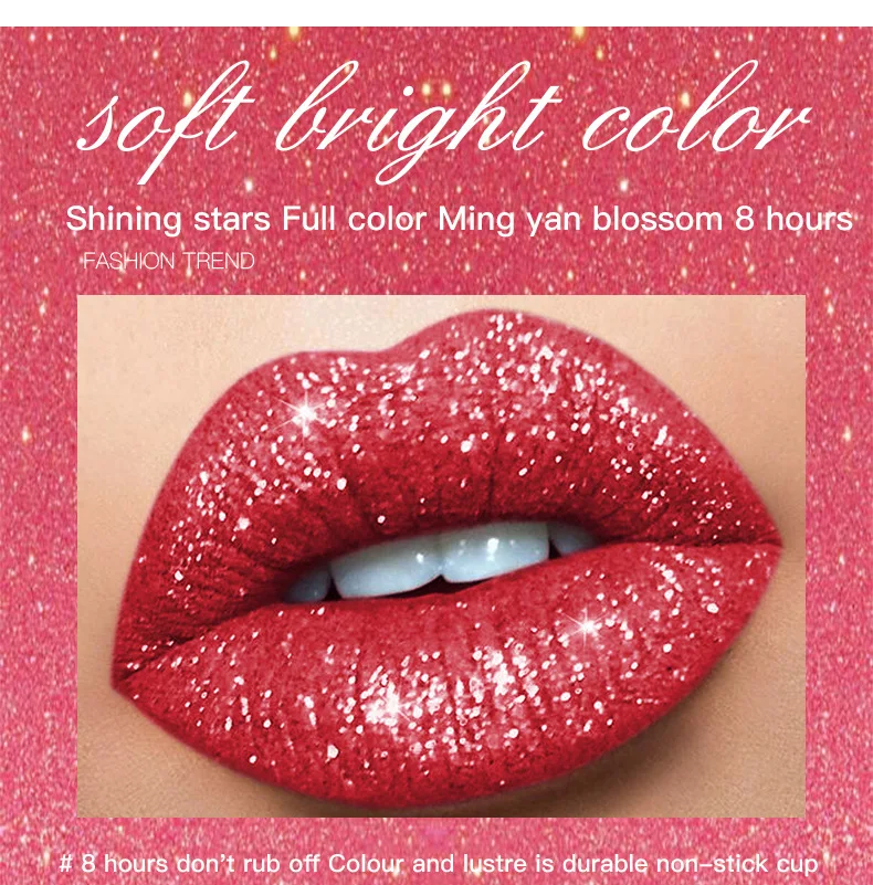 Description Picture 4 of itemWaterproof Diamond Glitter Lip Gloss Shimmer Pearl Colour Lip Gloss 18 Colors Matte Glitter Liquid Lipstick Diamond Sexy Make Up