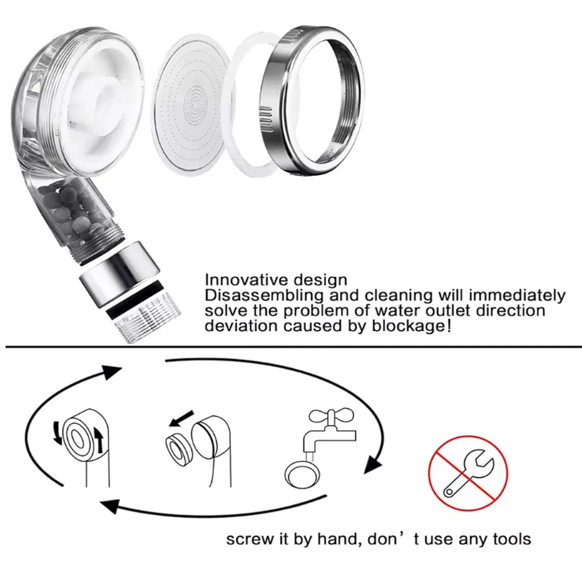 1pc Filtered Shower Head ABS High Pressure Water Saving Spray Handheld Clear Showerheads with With Filter Beads for Bathroom