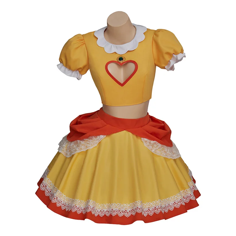 Peach Daisy Bowsette  Princess Sister Dress Cosplay Costume Pink Yellow Tops Skirts Set Halloween Carnival Fancy Clothes