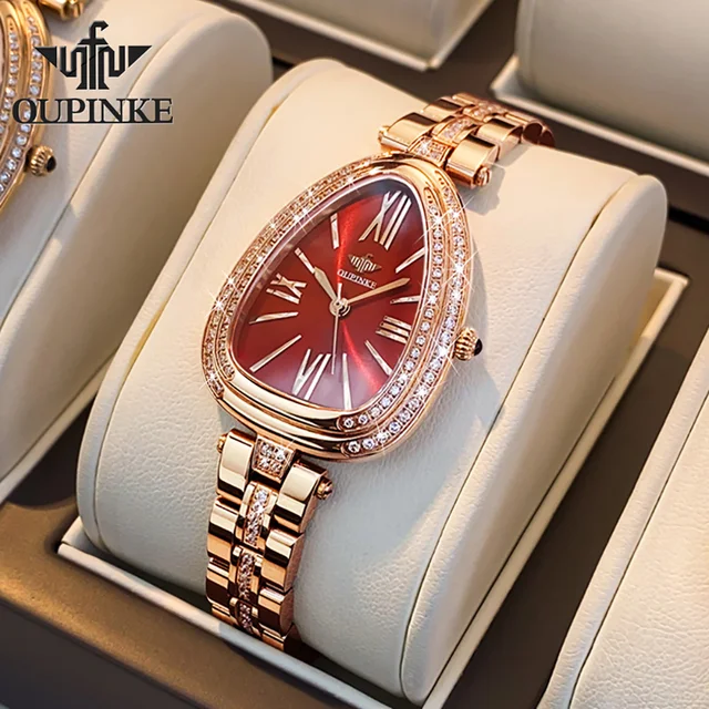 OUPINKE New Luxury Women's Wristwatch Waterproof Sapphire Diamond Stainless Steel Mechanical Women Watches Necklace Bracelet Set 1