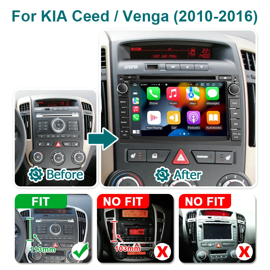 Radio de Coche de 7'' con Android 15, Reproductor Multimedia 2 Din con CarPlay Inalámbrico para KIA Ceed Venga 2010-2016, Autoradio Estéreo con Bluetooth 2