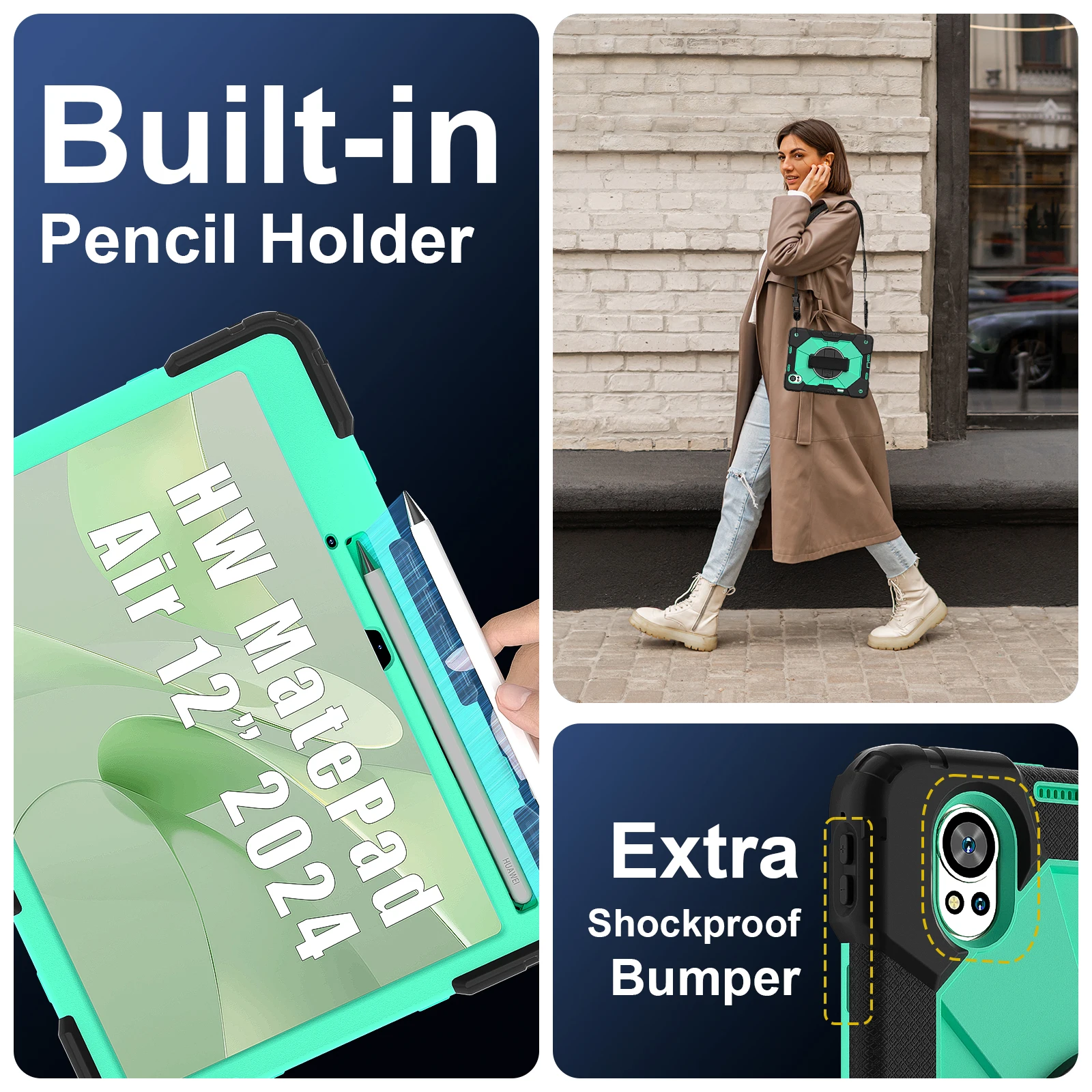 Heavy Duty Universal Tablet Case with 360° Rotating Stand and Anti-Slip Hand & Shoulder Strap