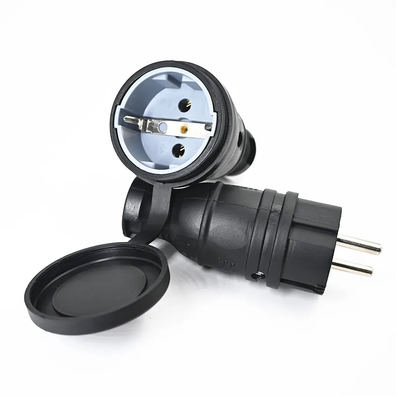 Rubber Waterproof Electrical Socket Plug with Cover - European Connector, IP54, 16A 250V