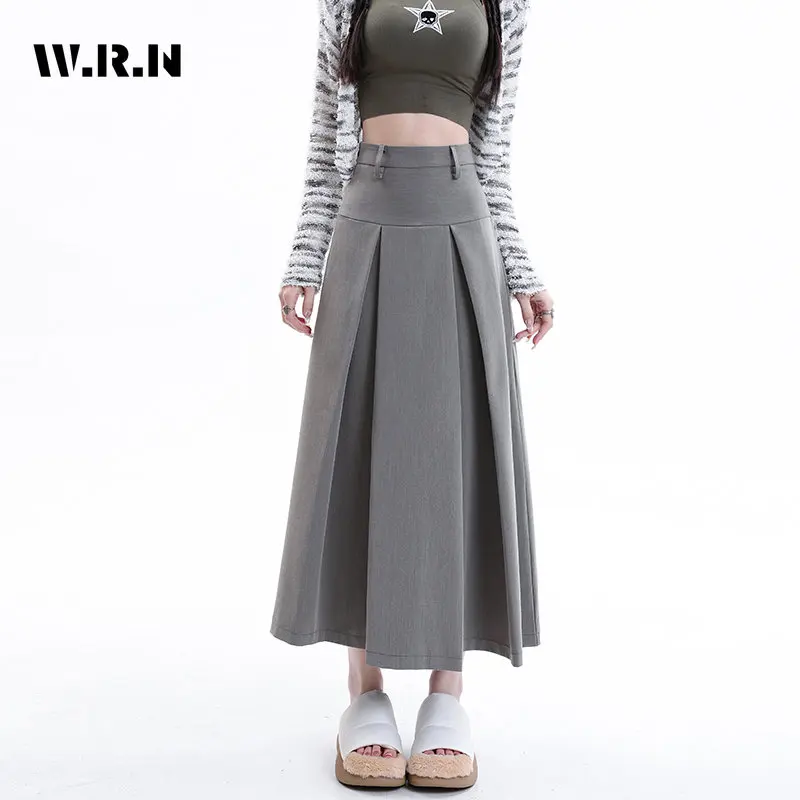 

Женская плиссированная юбка средней длины, однотонная мягкая Свободная юбка-трапеция с высокой талией в винтажном стиле преппи, 2023