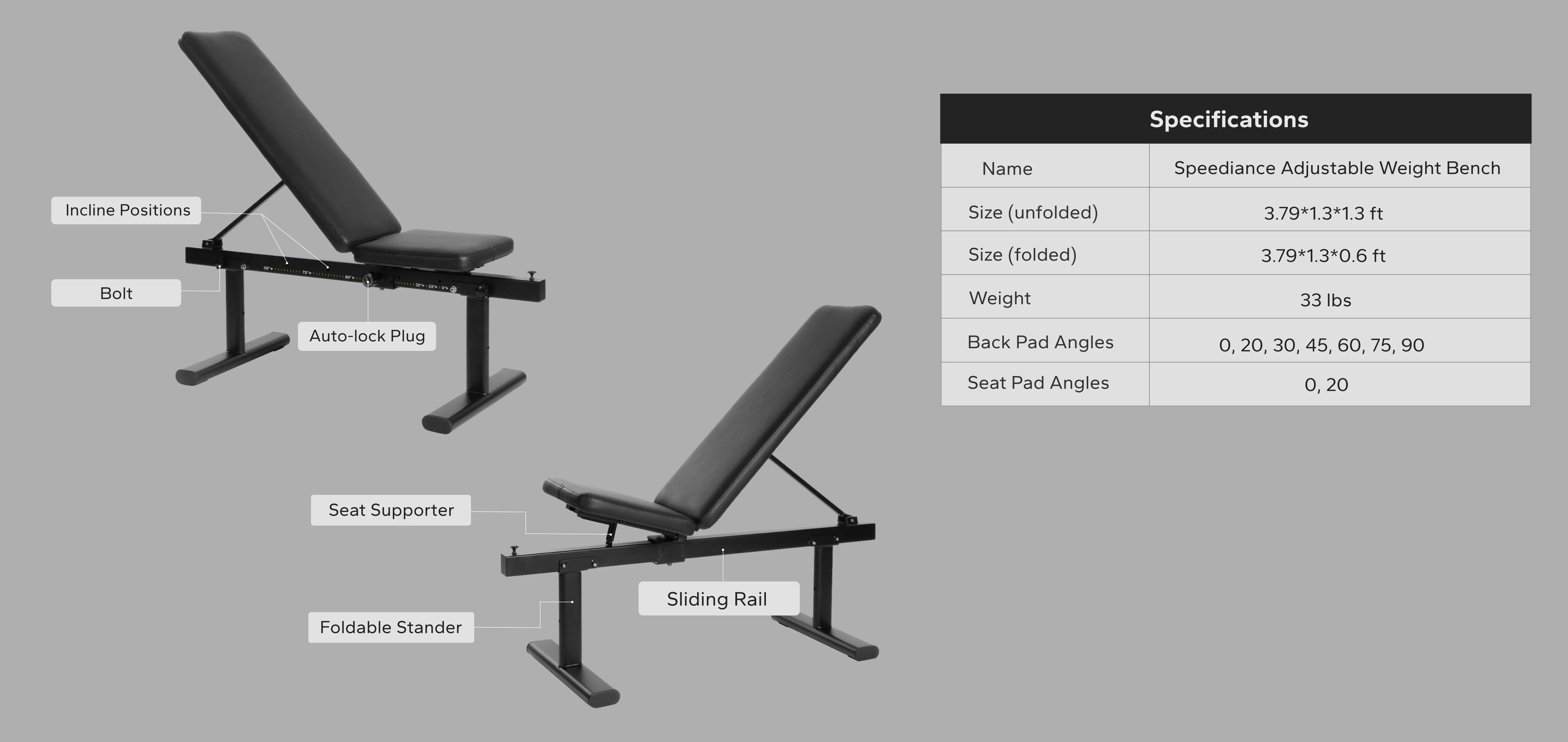 Speediance Home Gym Adjustable Portable Bench Strength Training Home Fitness Foldable Adjustable Bench