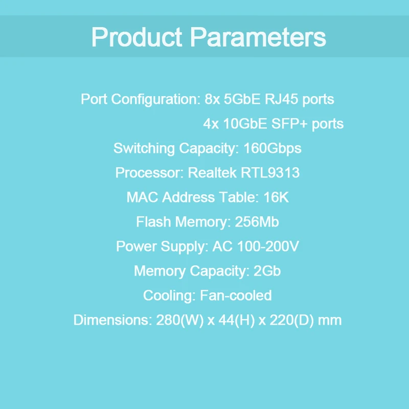 XikeStor 5G+10G 고속 이더넷 8포트 5G RJ45 & 4포트 10G SFP+ 레이어 2 기능