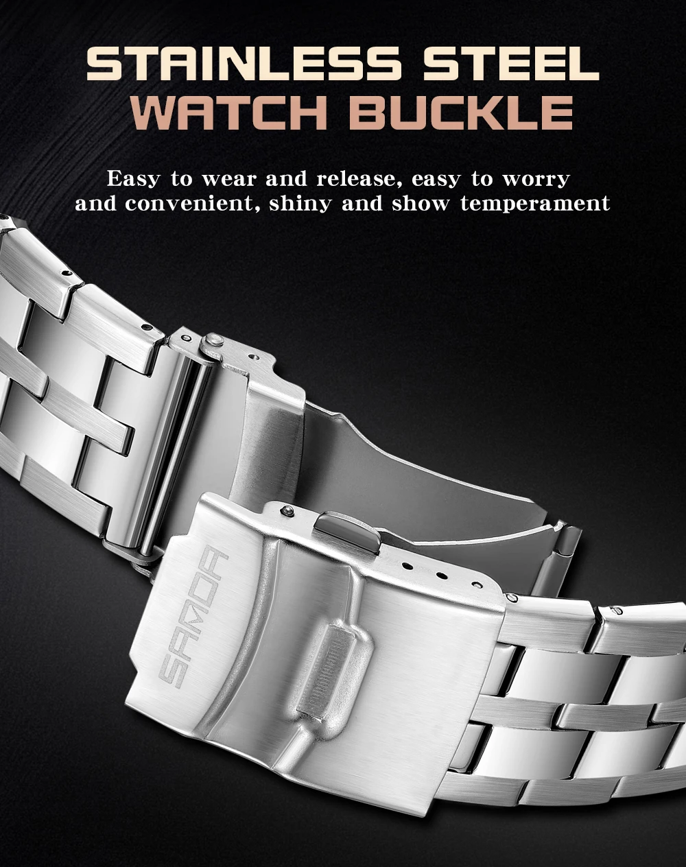 SANDA New Quartz Men's Watch with Three Eyes and Six Needles Fashion Trend Band Calendar Men's Steel Band Square Wristwatch 5302