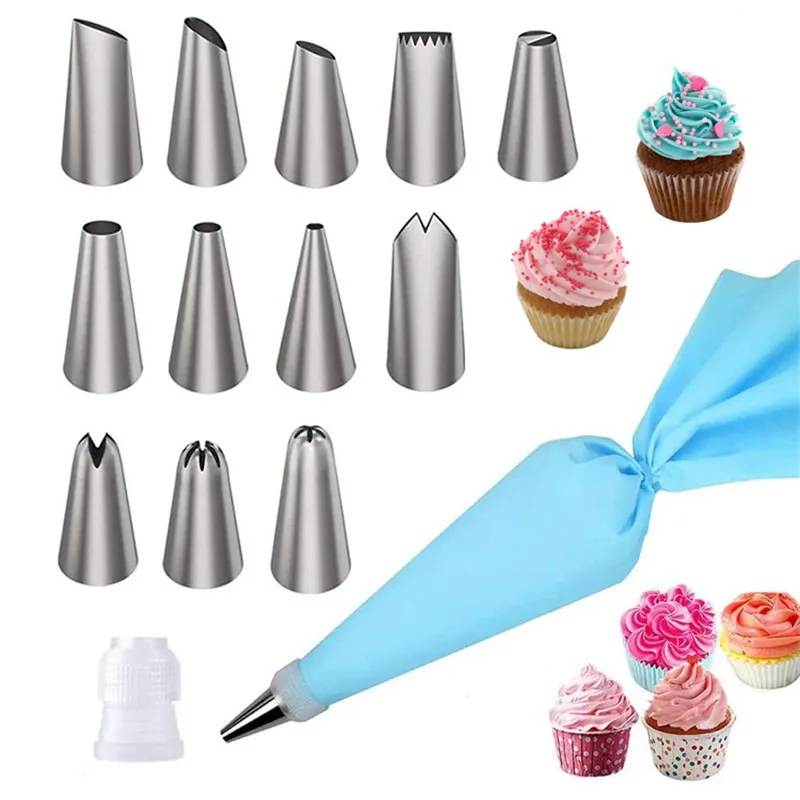 

14pcs Nozzle Pastry Bag Set Cake Decor Silicone Icing Baking Tools Piping Cream