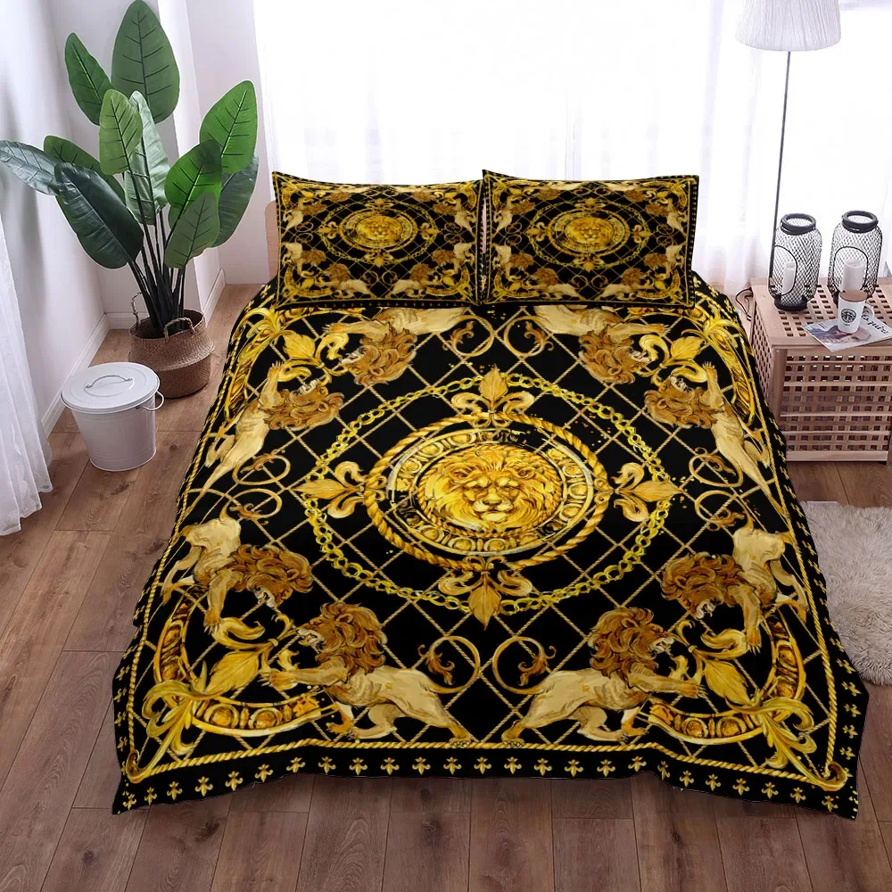 Luxury Baroque Pattern Bedding Set Golden Duvet cover set Twin Double Queen King Size Comforter cover set for Gift Bed Linen