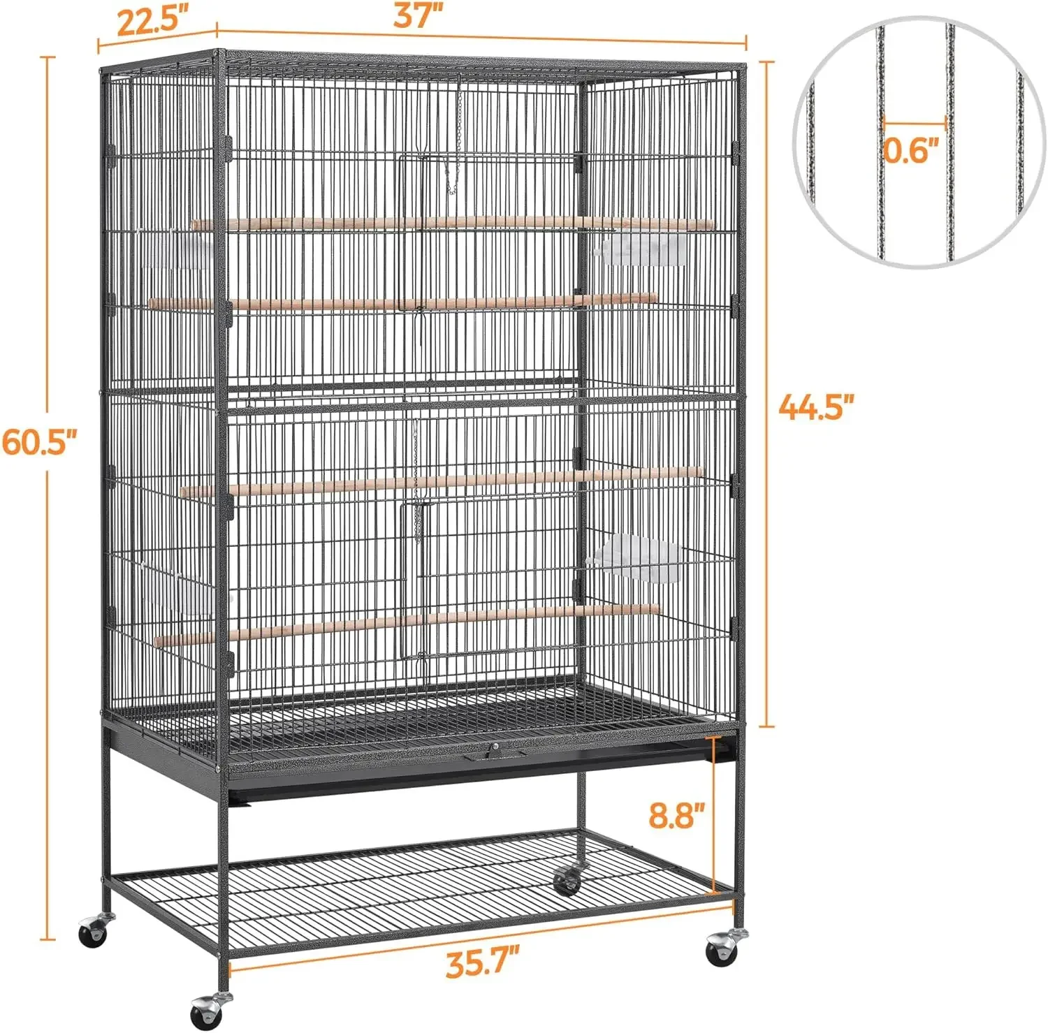 Topeakmart X-Large Parrot Cage Bird Cage with Rolling Stand Medium Birds Cockatiels Quaker Green Cheek Sun Conure African Grey 3