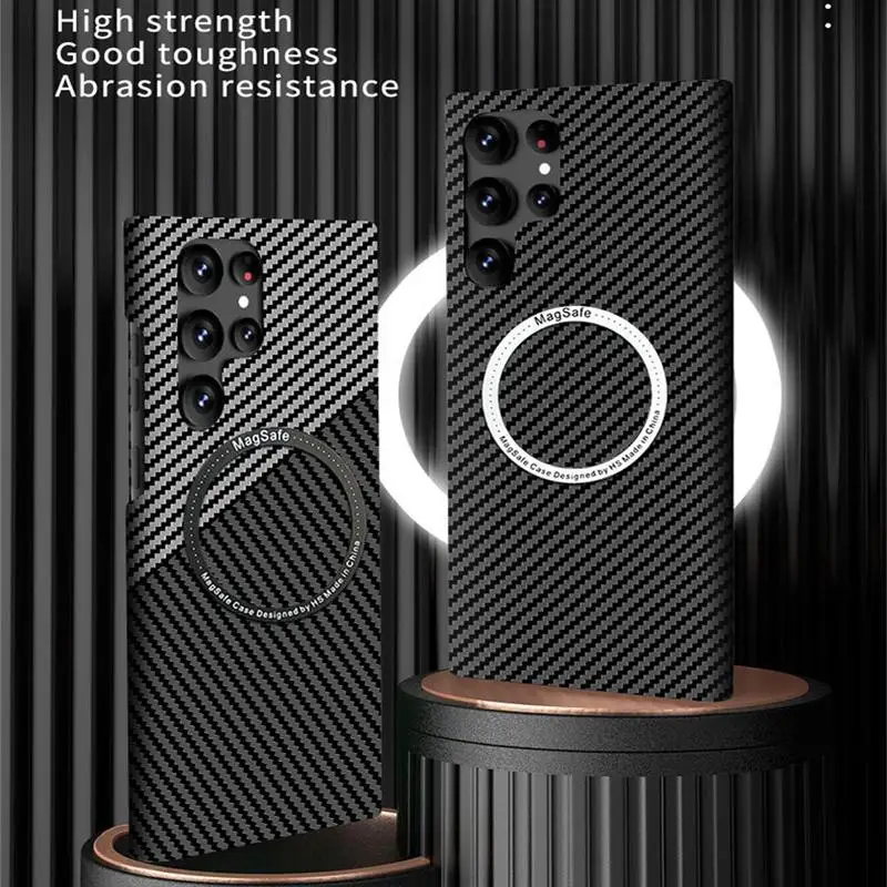 

YurKem Luxury Carbon Fiber Magnetic Macsafe Case For Samsung S22 Ultra S21 S23 Plus S22Plus S21Ultra S23+ Matte Cover