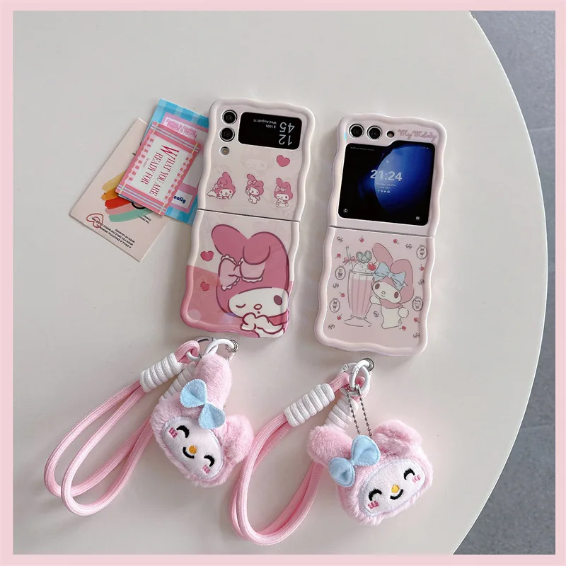 

Складной Милый мультяшный мягкий чехол для телефона Samsung Galaxy ZFlip5 ZFlip4 ZFlip3 Sanrio My Melody с голубым светом скрученными краями