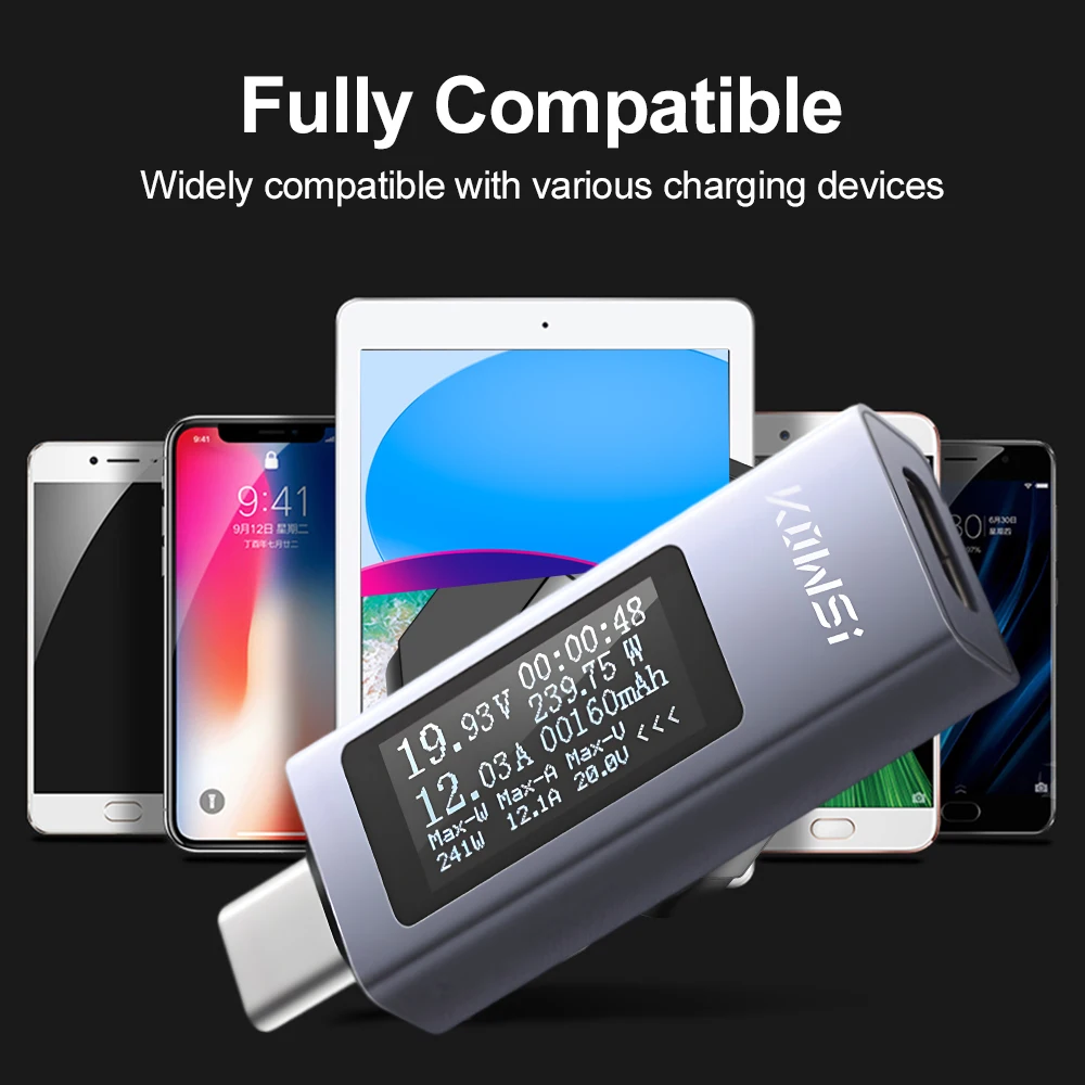 USB Type C Current Voltage Monitor Power Meter Tester Universal Mobile Phone Charger Power Detector for iPhone 15 Samsung Xiaomi