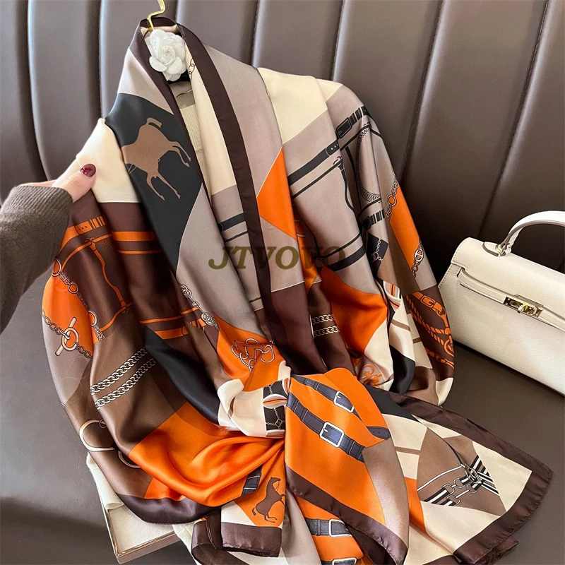 Grande écharpe Femme Effet Soie - 180 X 90 Cm - Motifs Multicolores - Marque Petits Hauts
