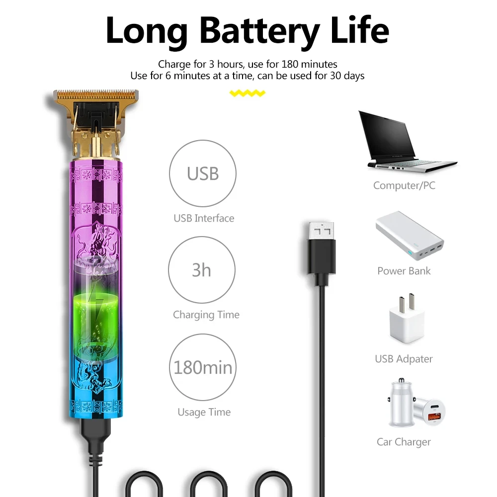 T9 USB 전기 이발기 충전식 헤어드레서 면도기 남성용 이발사 전문가용 수염 트리머
