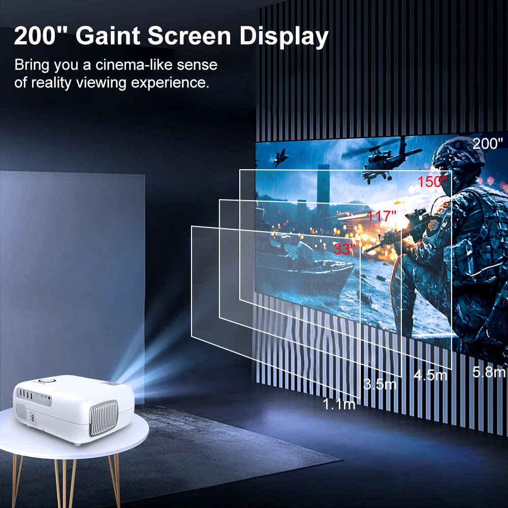 PROGAGA PG500 Full HD 1080P Mini Portable Projector 200 Inch 6000 Lumens Wifi Support 2K 4K Home Theater PG500 Projector Beamer