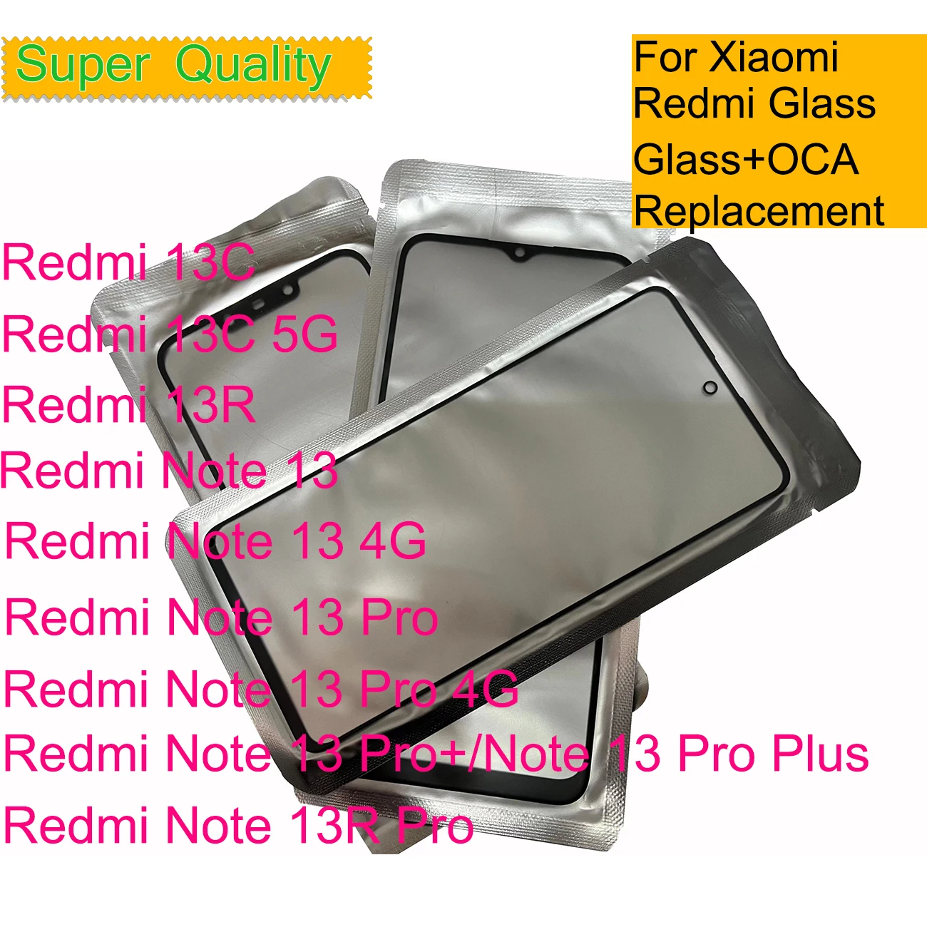 10Pcs/Lot For Xiaomi Redmi Note 13 Pro 4G Touch Screen Panel Front Outer Glass Lens For Redmi 13R 13C 5G LCD Glass With OCA