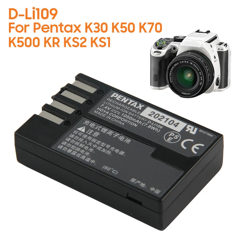 Batteria Di Ricambio D-Li109 Per Pentax K30 K50 K70 K500 Kr Ks2 Ks1 K-30 K-50 K-70 K-500 K-R K-S2 K-S1 Ricaricabile 1050Mah