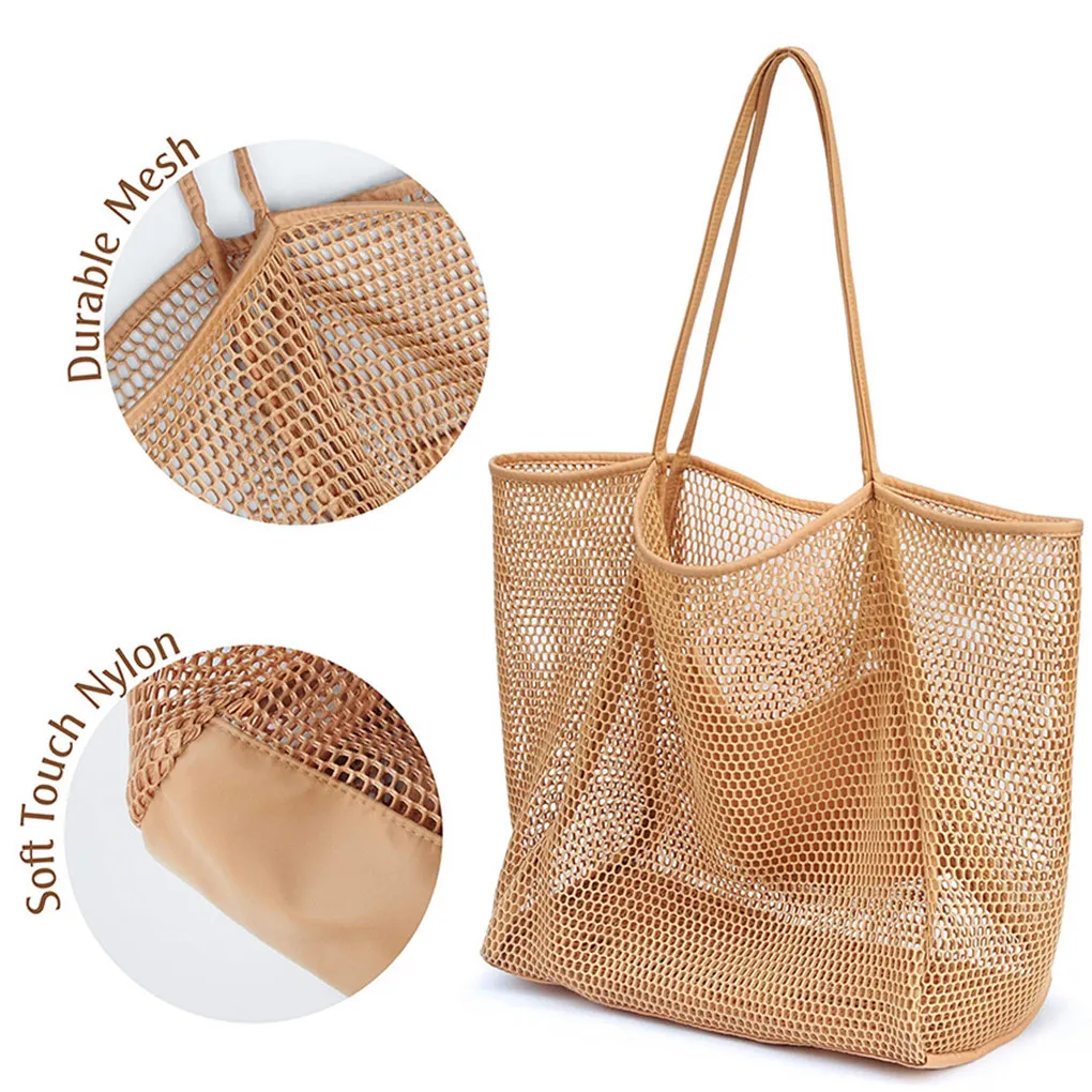 

Fashion Hollow out Large Capacity Shoulder Bags Mesh Totes Bag for Women Travel Beach Bag Student Bookbag American Bag